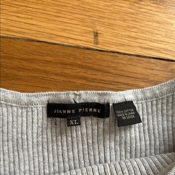 Jeanne Pierre Gray Ribbed Knit Cotton Short Sleeve Sweater Women XL - Picture 2 of 3